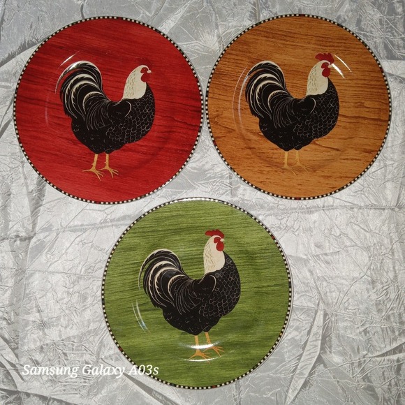 3 Sakura 1999 Country" Roosters" Display Salad Plates - Picture 1 of 5